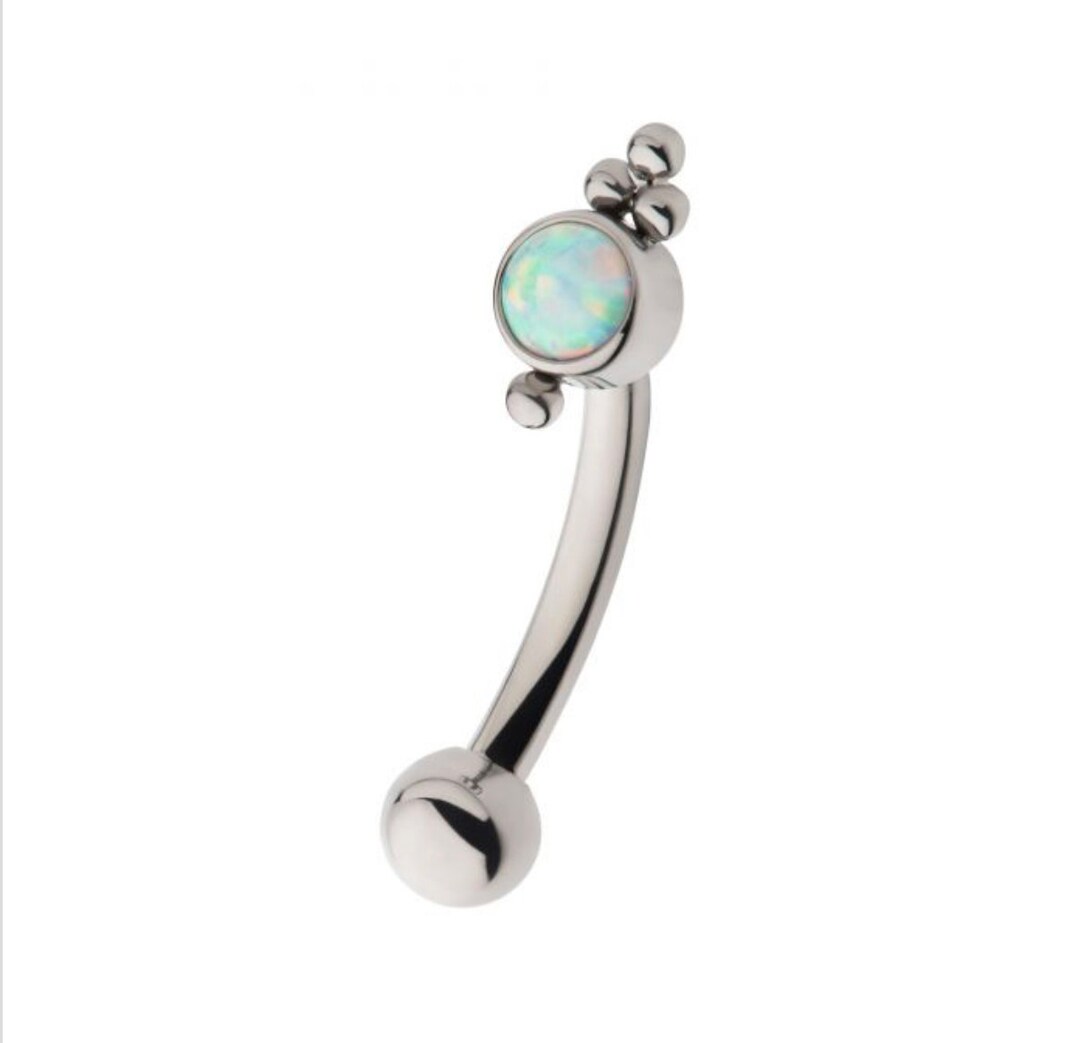 Titanium Internally Threaded Tri Bead and White Opal Fixed Top Barbell ...