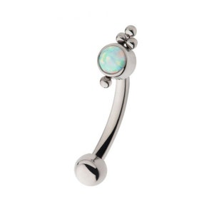 Titanium internally threaded tri bead and white opal fixed top barbell | vertical labret jewelry | rook jewelry | opal jewelry | 16g | 8mm