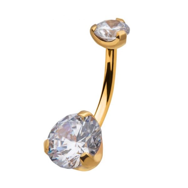 24k gold internally threaded clear gem navel jewelry | gold belly button jewelry | gold body jewelry | simple bellybutton ring