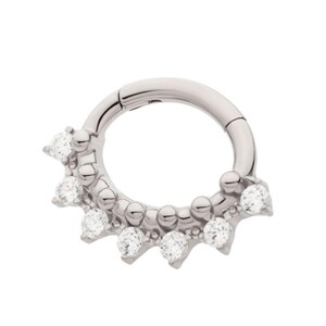 Titanium Clustered Prong Set Round CZ & Beads Oval Shape Front Facing Hinged Segment Clicker| daith piercing | septum piercing