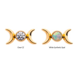 24K ゴールド スレッドレス トリプル ムーンフェイズ オパール/CZ イヤリング | フィトラム ジュエリー | ボディ ジュエリー | ゴールド ジュエリー | カートリッジ ジュエリー