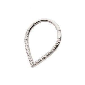 Titanium hammered V-Shape front facing hinged segment clicker | teardrop septum | V shaped septum ring | septum piercing | 10mm | 16 gauge
