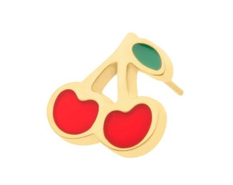 24Kt Gold PVD Titanium Threadless Enamel Cherry | cherry jewelry | helix piercing | conch piercing | flat piercing | ear piercing