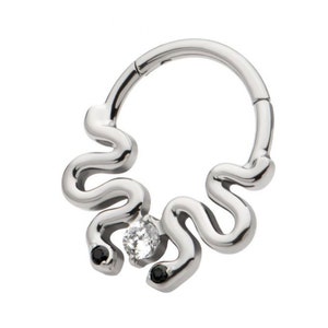 Titanium pronged round CZ duo snake front facing hinged segment clicker | snake jewelry | septum jewelry | daith jewelry | goth jewelry