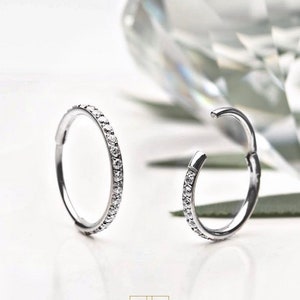 Titanium iced out clicker | nostril hoop | 18 gauge, 20 gauge hoop | nose piercing | | rook hoop | rook piercing | conch piercing
