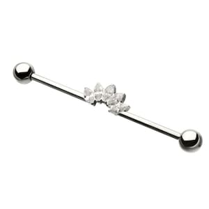 14g Titanium Industrial Barbell: Marquise Gem Cluster Piercing