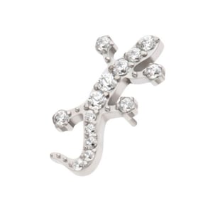 Titanium threadless pave set round CZ gem lizard earring | lizard earring | lizard jewelry | animal jewelry | conch jewelry | 20 gauge