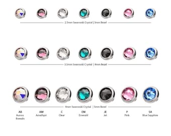 14g Titanium Internally Threaded Low Profile Bezel Set Swarovski Crystal Dermal Top| 14 gauge piercing | industrial piercing | cute dermal