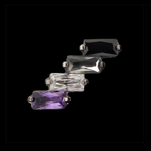 four-prong set baguette-cut cubic zirconia Front Facing Top| asexual | non binary | pansexual | transgender | bisexual | pride