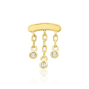 14kt gold hidden helix, rook, cartilage dangle cz earring | gold dangle earring | hidden helix piercing | 14kt gold