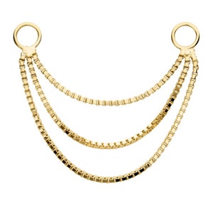 14Kt Yellow Gold 3- Tier Box Chain with o Rings | triple gold nose chain | ear chain | gold nose chain | nose piercing |ear piercing
