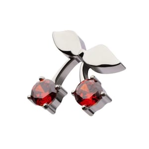 Titanium Threadless Prong Set Garnet Gem Cherry earring | cherry jewelry | helix piercing | conch piercing | flat piercing | ear piercing