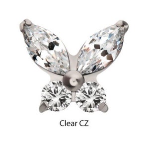 Titanium Threadless Butterfly with Prong Set Round & Marquise Gem earring | butterfly piercing | kids earrings | butterfly lover gift | 20g