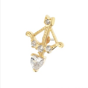 14kt Yellow Gold threadless Cupid’s Bow & Arrow earring | solid gold earrings | cartridge jewelry | flat jewelry | body jewelry