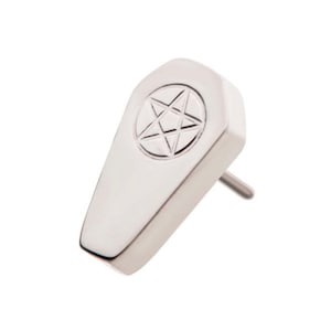 Titanium threadless coffin earring with engraved pentagram | coffin earring | coffin labret | coffin jewelry | pentagram jewelry | gothic