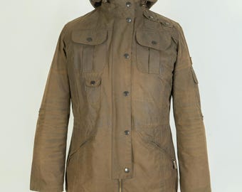 Barbour Force Parka Wax Cotton Brown Women's Jacket Coat Size UK 14 US 10