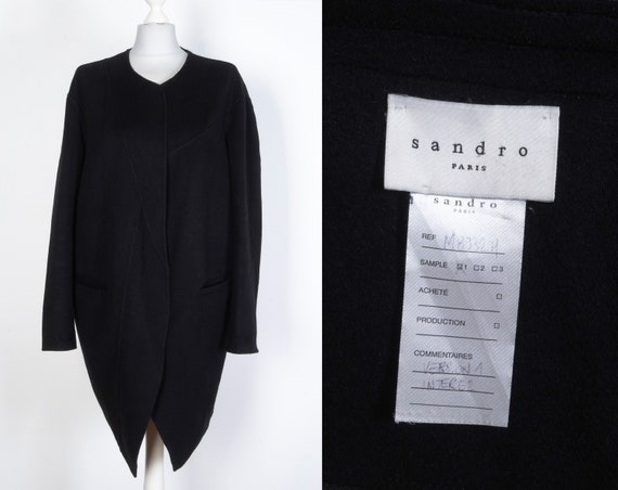 Sandro, Sandro Paris Sample Women's XL Coat Wool Jacket Black