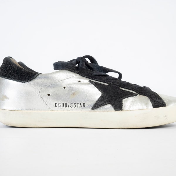Golden Goose Superstar Women's Sneakers Size 37 Col A8 Silver Black Leather Boxed