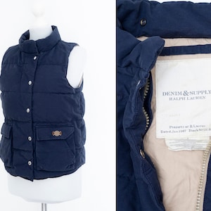 Down Vest Ralph Lauren Denim Supply Gilet Vintage Puffer Winter Warm Women's Jacket Navy Blue Size S