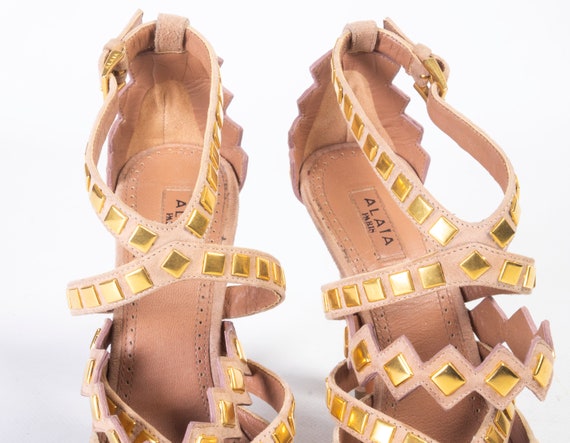 Azzedine Alaia Suede High Size 36 Platform Heels Beige Gold Azzedine Alaia Suede High Size 36 Platform Heels Beige Gold