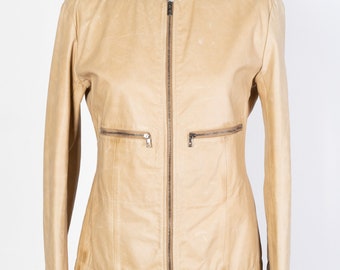 Nicole Farhi Women's Leather Jacket Soft UK10 US6 Beige