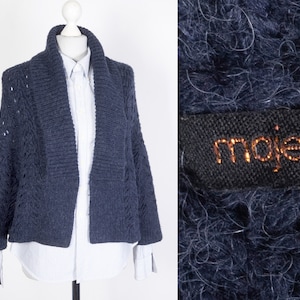 Maje Cardigan Cropped Sweater Wool Alpaca Italy Navy Blue
