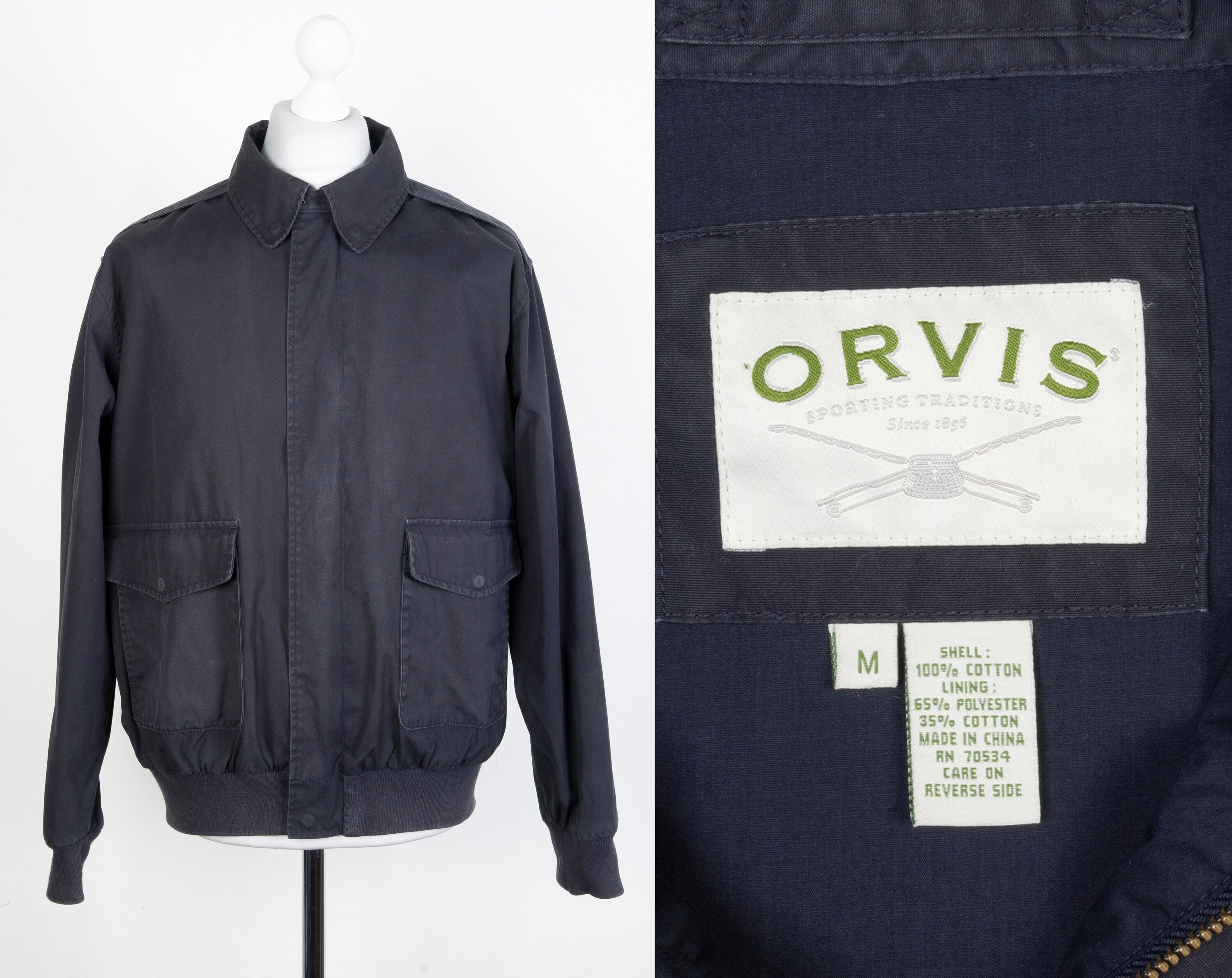 ORVIS Jacket Men s Size M L Harrington Navy Grey Cotton Zip Up Etsy