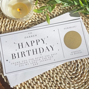 Personalised Birthday Scratch Card Gift Voucher/Birthday/Special/Surprise/Holiday/Money/Occasion/Gold/