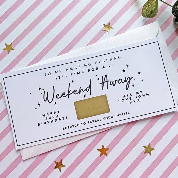 Weekend Away Scratch Card Gift Voucher/Personalised/Special/Surprise/Holiday/Birthday/Valentines/Anniversary/Weekend Away/Hotel/Mini Break