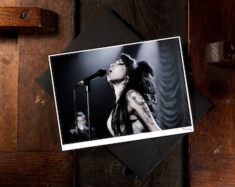 Amy Winehouse A6 GREETING CARD, Back to Black Tour, Hand printed original photo print, signed by photographer, Birthday Card