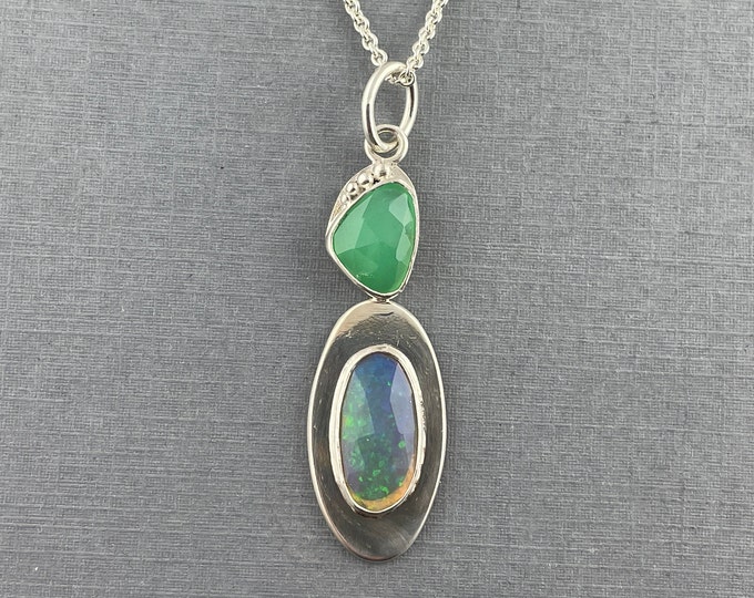 Featured listing image: Opal and Chrysoprase Pendant in Argentium Silver | Handmade Jewelry | Unique Design