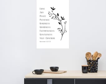 Pôster dos Gálatas Decoração da sala de estar Pôster das Escrituras Pôster do versículo da Bíblia Decoração para casa e frutos vivos do Espírito Presentes Versículo da Bíblia Pôster do amor e alegria