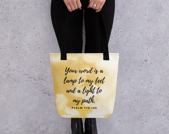 Tote Bag with Bible Verse Psalm 119:105 Christian Book Bag