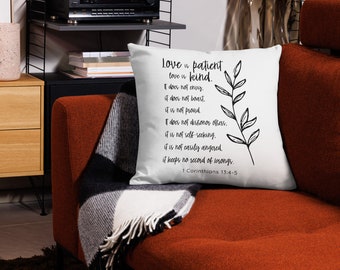 O amor é paciente O amor é gentil Fronha lavável à máquina Presente de chá de panela de casamento 1 Corinthians Decoração de casa Cor neutra