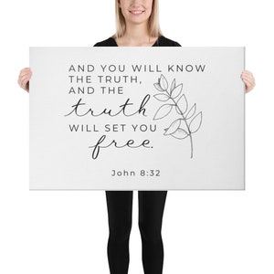 John 8:32 Canvas Truth Will Set You Free Wall Decor Scripture Decoration John 8 Canvas Scripture Canvas Canvas Gift Bible Verse Home Decor