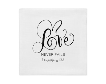 Premium "L'amore non viene mai meno" 1 Corinzi 13:8 Bibbia versetto federa Scrittura federa Bibbia versetto regalo Living Room Decor Love federa