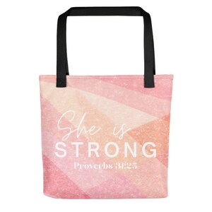 Tote bag with Bible Verse Proverbs 31:25 Christian Scripture Book Bag