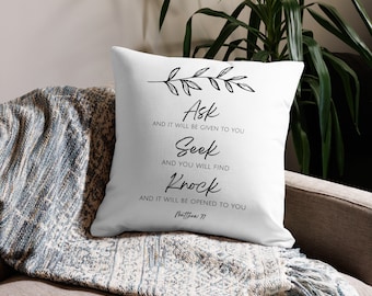 Matthew 7 Pillowcase White Pillow Case Scripture Home Decoration Scripture Inspired Decor Neutral Living Room Decor Bible Verse Case House