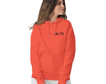 John 3:16 Eco Hoodie Sweatshirt Bible Verse Hoodie John 3 Verse Hoodie Eco Friendly Sweatshirt Hoodie Unisex Mens and Women Scripture hoodie