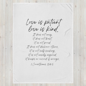 Throw Blanket 1 Corinthians 13 Love is Kind Love is Patient Throw Wedding Gift Bridal Shower gift Scripture Throw Bible Verse Blanket