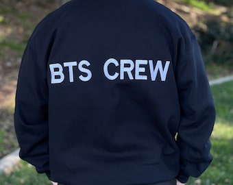BTS CREW Embroidered Sweatshirt with Member Initials on Front | BTS Initials Sweatshirt | bts black sweatshirt - Embroidered Front & Back