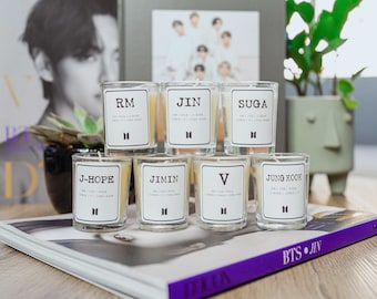 BTS Members Candle Set (Stage Names), 2oz, 3"H x 2"W | RM, Jin, Suga, J-Hope, Jimin, V, & Jung Kook Candle Set