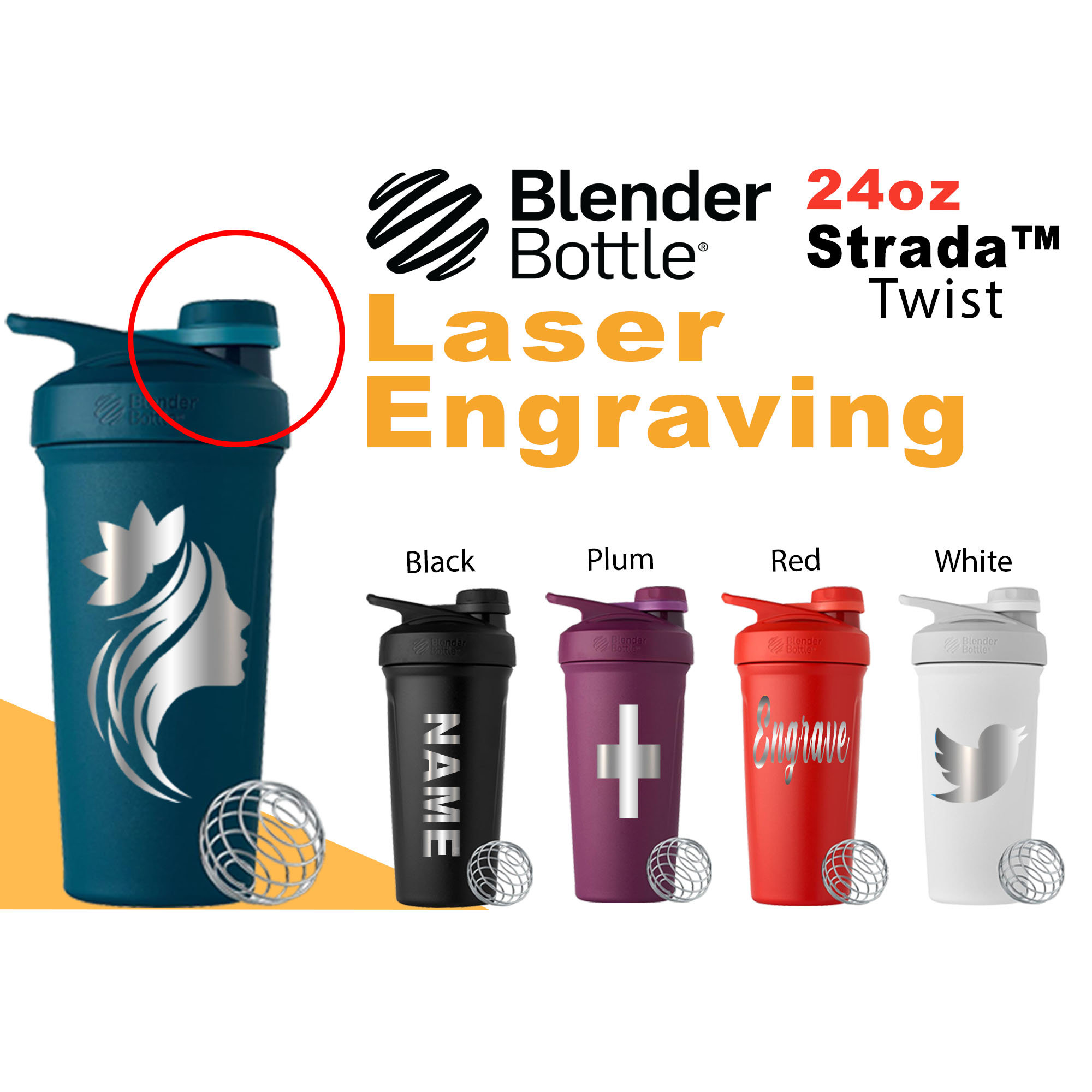 24 Oz Blender Bottle STRADA Insulated Shaker Bottle Protein Shake Exercise  Mixer Bottle Custom Engraved Stainless Steel 