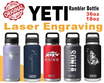 Personalized YETI Rambler Stainless Steel Bottle, Vacuum Insulated Custom Water Bottle, Laser Engraved Bottle with Chug Cap, 18oz, 36oz.