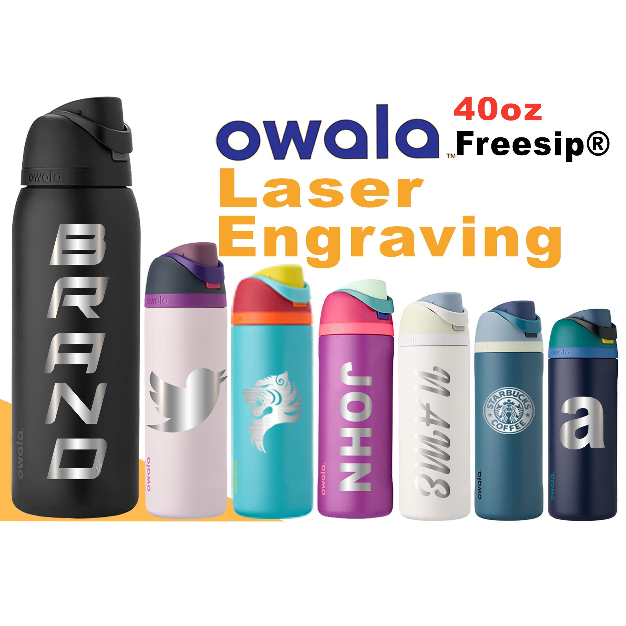 OWALA 40oz Freesip Tumbler With Straw Custom Laser Engraved Double