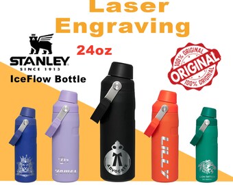 24oz Stanley Ice Flow Fast Flow Bottle, Personalized Stainless Steel  Water Bottle,Laser Engraved Bottle with Integrated cap holder and Lid