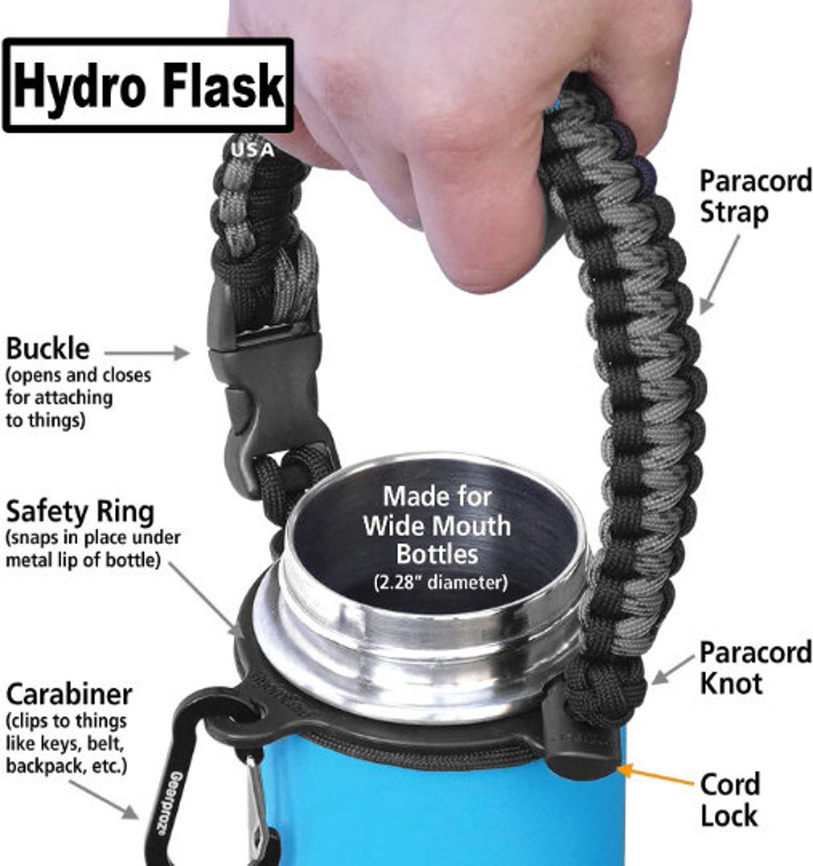 Hydro Flask Paracord Handle for Water Bottle Lid in Multiple Etsy