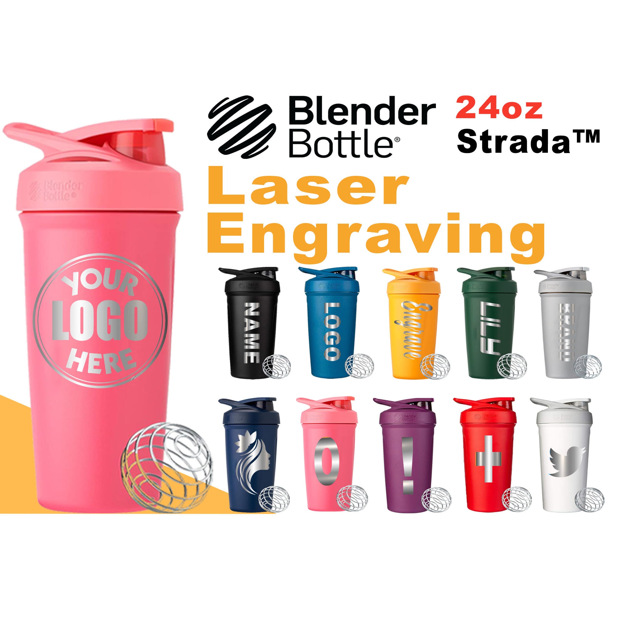 Custom Blender Bottle, Personalized Stainless Insulated Radian Protein  Shaker 26oz