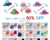 Reversible Octopus Plushie, TikTok Reversible Octopus Plush, Handmade, Cute Flip Soft Toy Gift Happy Angry Display Mood, Perfect For Gifts