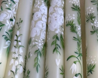 Hand Painted Floral Candlesticks - Custom Orders Welcomed (Ivory)